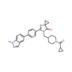 Cn1ncc2cc(-c3ccc(C4=NC5(CC5)C(=O)N4CC4CCN(C(=O)C5CC5)CC4)cc3)ccc21 ZINC000223437996