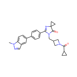 Cn1ncc2cc(-c3ccc(C4=NC5(CC5)C(=O)N4CC4CN(C(=O)C5CC5)C4)cc3)ccc21 ZINC000223459856