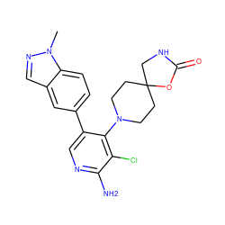 Cn1ncc2cc(-c3cnc(N)c(Cl)c3N3CCC4(CC3)CNC(=O)O4)ccc21 ZINC000219635755