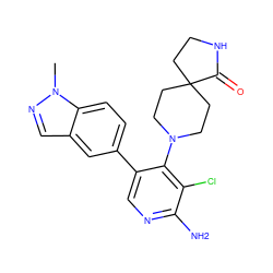 Cn1ncc2cc(-c3cnc(N)c(Cl)c3N3CCC4(CCNC4=O)CC3)ccc21 ZINC000143215481