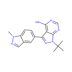 Cn1ncc2cc(-c3nn(C(C)(C)C)c4ncnc(N)c34)ccc21 ZINC000084672573