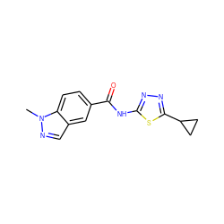 Cn1ncc2cc(C(=O)Nc3nnc(C4CC4)s3)ccc21 ZINC000653851652