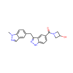 Cn1ncc2cc(Cc3n[nH]c4ccc(C(=O)N5CC(O)C5)cc34)ccc21 ZINC000653746452