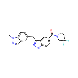 Cn1ncc2cc(Cc3n[nH]c4ccc(C(=O)N5CCC(F)(F)C5)cc34)ccc21 ZINC000653725020