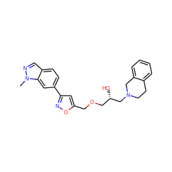 Cn1ncc2ccc(-c3cc(COC[C@H](O)CN4CCc5ccccc5C4)on3)cc21 ZINC000219743410