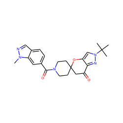 Cn1ncc2ccc(C(=O)N3CCC4(CC3)CC(=O)c3nn(C(C)(C)C)cc3O4)cc21 ZINC000073333184