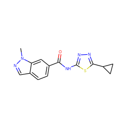 Cn1ncc2ccc(C(=O)Nc3nnc(C4CC4)s3)cc21 ZINC000653851602