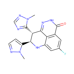 Cn1nccc1[C@@H]1Nc2cc(F)cc3c(=O)[nH]nc(c23)[C@H]1c1ncnn1C ZINC000653798068