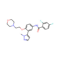 Cn1nccc1-c1cc(NC(=O)c2ccc(F)cc2F)ccc1OCCN1CCOCC1 ZINC000049045582