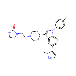 Cn1nccc1-c1ccc2c(c1)c(C1CCN(CCN3CCNC3=O)CC1)cn2-c1ccc(F)cc1 ZINC000013493008