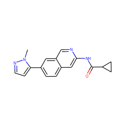 Cn1nccc1-c1ccc2cc(NC(=O)C3CC3)ncc2c1 ZINC000144612818