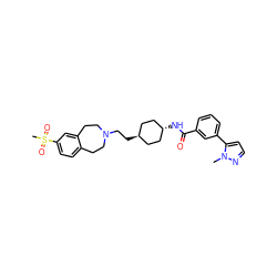 Cn1nccc1-c1cccc(C(=O)N[C@H]2CC[C@H](CCN3CCc4ccc(S(C)(=O)=O)cc4CC3)CC2)c1 ZINC000299845899