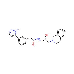 Cn1nccc1-c1cccc(CC(=O)NC[C@H](O)CN2CCc3ccccc3C2)c1 ZINC000220112250