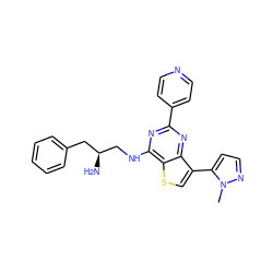 Cn1nccc1-c1csc2c(NC[C@@H](N)Cc3ccccc3)nc(-c3ccncc3)nc12 ZINC000223682811