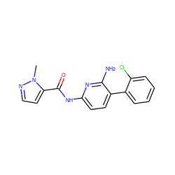 Cn1nccc1C(=O)Nc1ccc(-c2ccccc2Cl)c(N)n1 ZINC000113432051