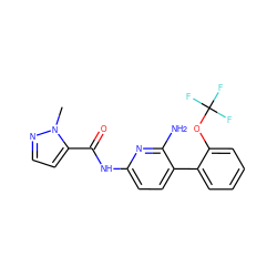 Cn1nccc1C(=O)Nc1ccc(-c2ccccc2OC(F)(F)F)c(N)n1 ZINC000113430235