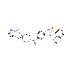 Cn1nccc1CC1(O)CCN(C(=O)c2ccc(NS(=O)(=O)c3cccc4scnc34)cc2)CC1 ZINC000217762159