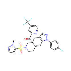 Cn1nccc1S(=O)(=O)N1CCC2=Cc3c(cnn3-c3ccc(F)cc3)C[C@]2(C(=O)c2cc(C(F)(F)F)ccn2)C1 ZINC000141900097