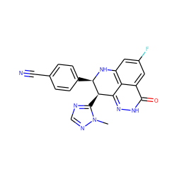 Cn1ncnc1[C@@H]1c2n[nH]c(=O)c3cc(F)cc(c23)N[C@@H]1c1ccc(C#N)cc1 ZINC000653798108