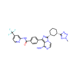 Cn1nnc([C@H]2CCC[C@@H](c3nc(-c4ccc(C(=O)Nc5cc(C(F)(F)F)ccn5)cc4)c4c(N)nccn34)C2)n1 ZINC001772635573