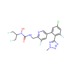 Cn1nnc(-c2c(F)cc(Cl)cc2-c2cnc(CNC(=O)N(O)C(CF)CF)c(F)c2)n1 ZINC000045374615