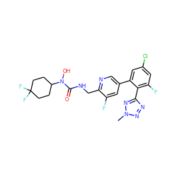 Cn1nnc(-c2c(F)cc(Cl)cc2-c2cnc(CNC(=O)N(O)C3CCC(F)(F)CC3)c(F)c2)n1 ZINC000045357136