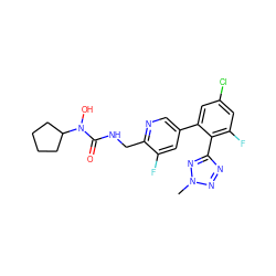 Cn1nnc(-c2c(F)cc(Cl)cc2-c2cnc(CNC(=O)N(O)C3CCCC3)c(F)c2)n1 ZINC000045390339