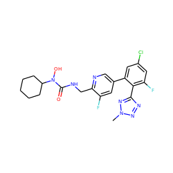 Cn1nnc(-c2c(F)cc(Cl)cc2-c2cnc(CNC(=O)N(O)C3CCCCC3)c(F)c2)n1 ZINC000045364264