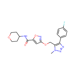 Cn1nnc(-c2ccc(F)cc2)c1COc1cc(C(=O)NC2CCOCC2)on1 ZINC000149283549