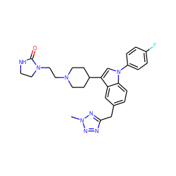 Cn1nnc(Cc2ccc3c(c2)c(C2CCN(CCN4CCNC4=O)CC2)cn3-c2ccc(F)cc2)n1 ZINC000013477161