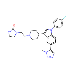 Cn1nncc1-c1ccc2c(c1)c(C1CCN(CCN3CCNC3=O)CC1)cn2-c1ccc(F)cc1 ZINC000013493010