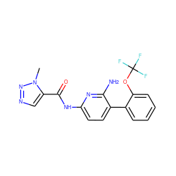 Cn1nncc1C(=O)Nc1ccc(-c2ccccc2OC(F)(F)F)c(N)n1 ZINC000142686185