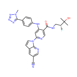 Cn1nnnc1-c1ccc(Nc2cc(-n3ccc4cc(C#N)cnc43)ncc2C(=O)NC[C@@H](F)C(C)(C)O)cc1 ZINC001772644768