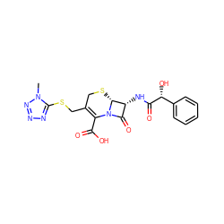 Cn1nnnc1SCC1=C(C(=O)O)N2C(=O)[C@@H](NC(=O)[C@H](O)c3ccccc3)[C@H]2SC1 ZINC000003830394