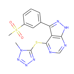 Cn1nnnc1Sc1ncnc2[nH]nc(-c3cccc(S(C)(=O)=O)c3)c12 ZINC000114806895