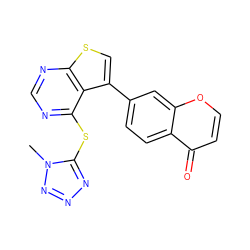 Cn1nnnc1Sc1ncnc2scc(-c3ccc4c(=O)ccoc4c3)c12 ZINC000036380202