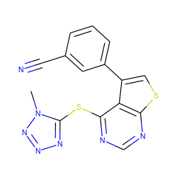 Cn1nnnc1Sc1ncnc2scc(-c3cccc(C#N)c3)c12 ZINC000036380185