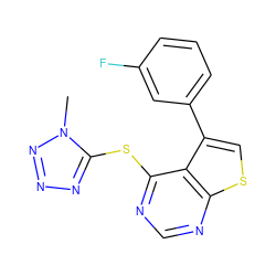 Cn1nnnc1Sc1ncnc2scc(-c3cccc(F)c3)c12 ZINC000036380176