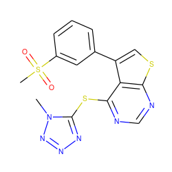 Cn1nnnc1Sc1ncnc2scc(-c3cccc(S(C)(=O)=O)c3)c12 ZINC000036380208