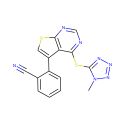 Cn1nnnc1Sc1ncnc2scc(-c3ccccc3C#N)c12 ZINC000036380184