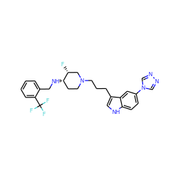 F[C@@H]1CN(CCCc2c[nH]c3ccc(-n4cnnc4)cc23)CC[C@@H]1NCc1ccccc1C(F)(F)F ZINC000026250884