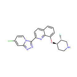 F[C@@H]1CNCC[C@H]1Oc1cccc2ccc(-c3nnc4cc(Cl)ccn34)nc12 ZINC000096175114