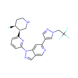 F[C@H]1CCNC[C@H]1c1cccc(-n2ncc3cnc(-c4cnn(CC(F)(F)F)c4)cc32)n1 ZINC000224864160