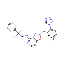 FC(F)(CNc1nccc2oc(Cc3cc(Cl)ccc3-n3cncn3)nc12)c1ccccn1 ZINC000028527573