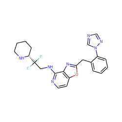 FC(F)(CNc1nccc2oc(Cc3ccccc3-n3cncn3)nc12)[C@H]1CCCCN1 ZINC000012504434