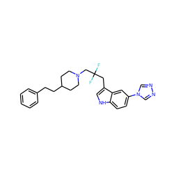 FC(F)(Cc1c[nH]c2ccc(-n3cnnc3)cc12)CN1CCC(CCc2ccccc2)CC1 ZINC000013557082