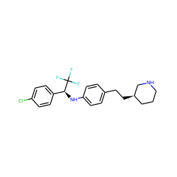 FC(F)(F)[C@@H](Nc1ccc(CC[C@@H]2CCCNC2)cc1)c1ccc(Cl)cc1 ZINC000150002846