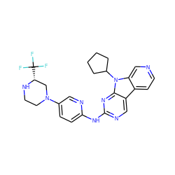 FC(F)(F)[C@@H]1CN(c2ccc(Nc3ncc4c5ccncc5n(C5CCCC5)c4n3)nc2)CCN1 ZINC000140521491