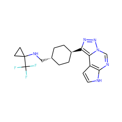 FC(F)(F)C1(NC[C@H]2CC[C@H](c3nnn4cnc5[nH]ccc5c34)CC2)CC1 ZINC001772649413