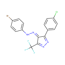 FC(F)(F)C1=NN=C(c2ccc(Cl)cc2)/C1=N/Nc1ccc(Br)cc1 ZINC000071333428